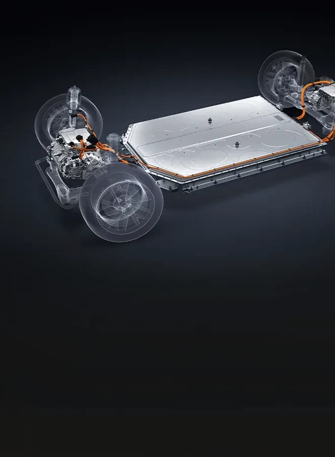 Plataforma elétrica com bateria e motores de um veículo ARCFOX