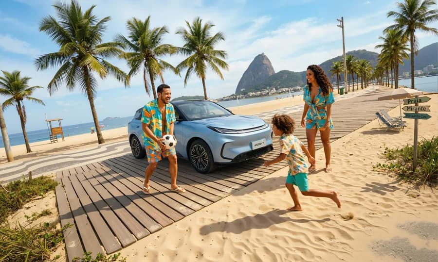 ARCFOX T1 em uma praia brasileira